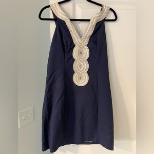 Lilly Pulitzer Valli Dress Soutache Shift Navy Silver Gold Dress Size 6 Medium